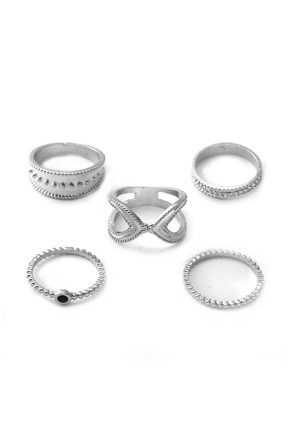 Fashion Moon Star Ring Set: 5-Piece Alloy Silver Ring Combination for Women - European Style, Star Shaped Design