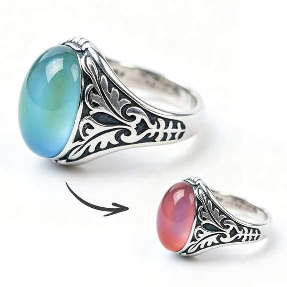Fashion Moon Stone Ring Mixed Color Changing Mood Rings for Halloween Costume Props Birthday Party Favors Handmade Dainty Gemstone Ring Jewelry for Women(US 6)