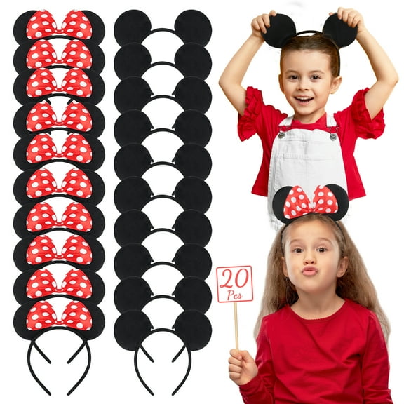 Fashion Mouse Ears Headband Bow Hair Band 20pcs for Adults and Children
