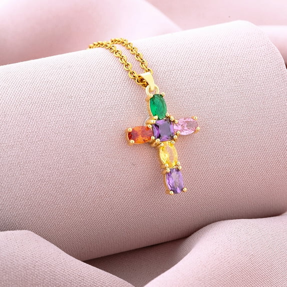 Fashion Multi-Color Zircon Cross Pendant Necklace - Trendy and Stylish Jewelry for Women