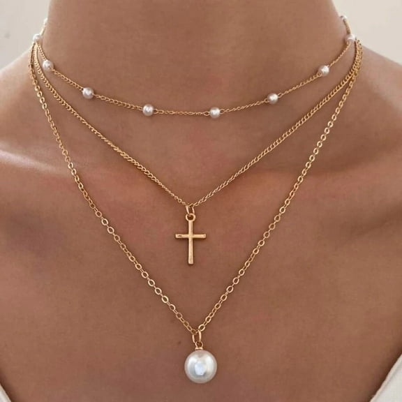 Fashion Multi-layer Pearl Necklace Female Cross