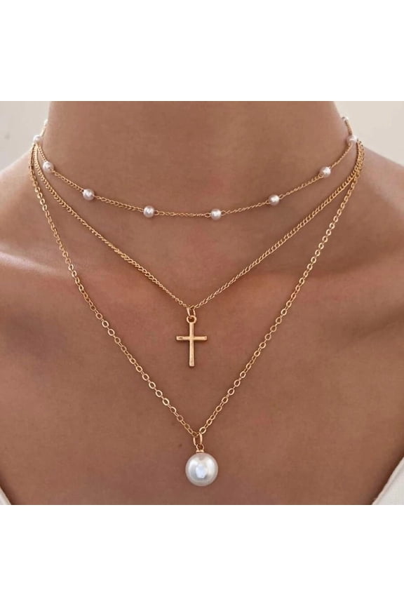 Fashion Multi-layer Pearl Necklace Female Cross