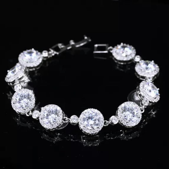 Fashion Multicolored Round Pave CZ Stone Bracelet for Women Brides Wedding Party