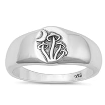 Fashion Mushrooms & Moon Ring .925 Sterling Silver Band Jewelry Female Male Unisex Size 5