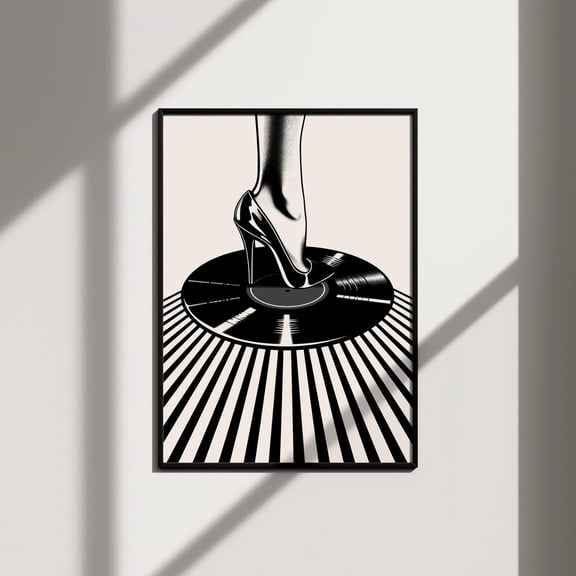 Fashion Music Grunge Retro Black And White Funky 70S Poster, Refined Music Inspired Theme For Music Room And Studio Decor