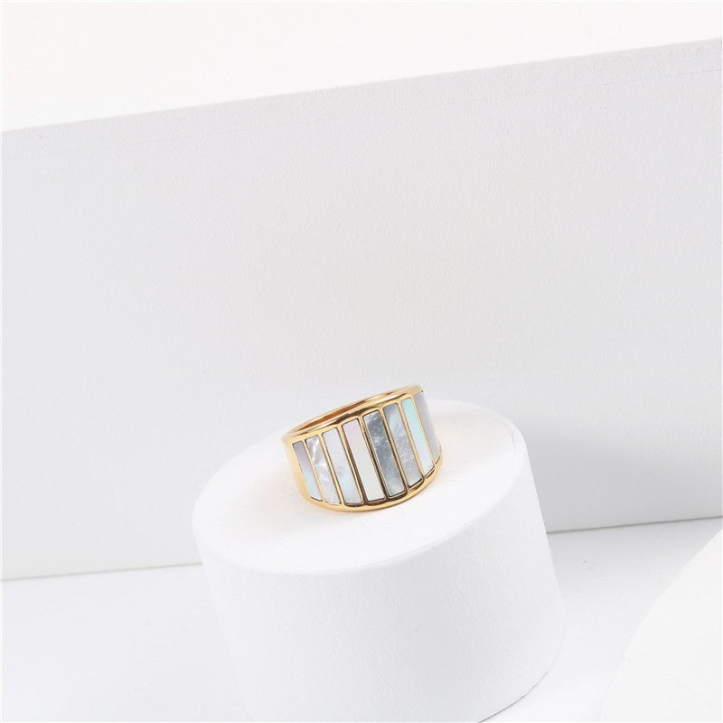 Fashion Natural Abalone Shell Ring, Electroplated Titanium Steel ...