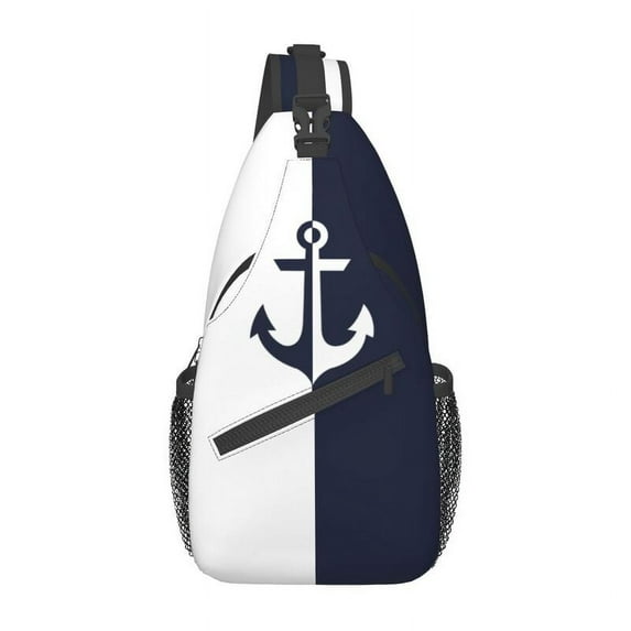 Fashion Navy Blue Stripes l Anchor Boat Sling Bags for Cycling Camping Men Crossbody Chest Backpack Shoulder Daypack