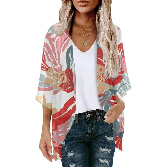 Fashion New Arrivals AXXD Pool Cover Ups for Women Kimono Cover up Summer Floral Print Puff Sleeve Loose Cover Up Trendy Tops