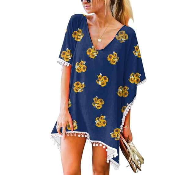 Fashion New Arrivals AXXD Womens Cover Ups for Swimwear Swimwear Beach printing Loose Bikini Cover Up Tops Blouse