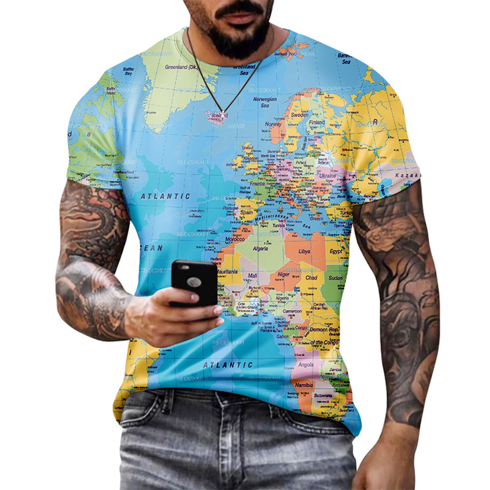 Fashion New Arrivals,POROPL Plus Size Map Print Short Sleeve Graphic  Sweatshirts for Men Clearance Light blue Size 18 