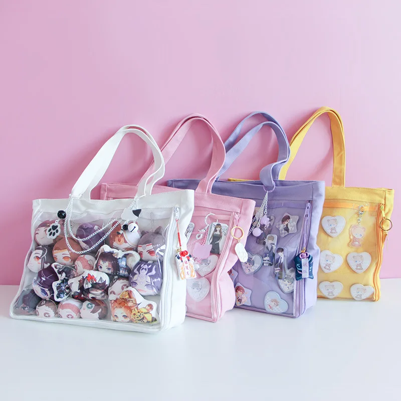 Fashion New Canvas Ita Bag Large Capacity Cartoon Tote Bags for Women Transparent Shoulder Bags Teenage Girls Japanese Walmart