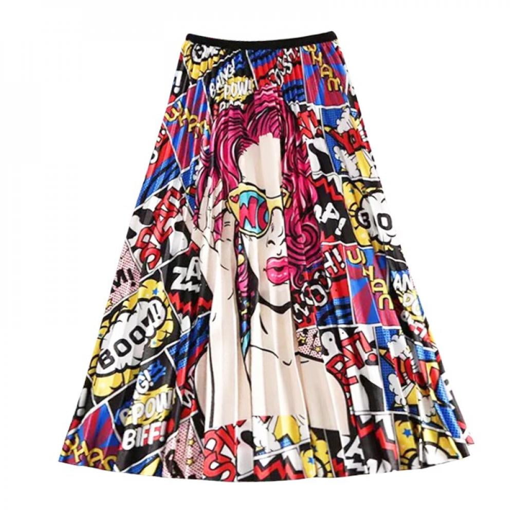 Fashion New Cartoon Print Pleated Skirt for Women Chic Wild