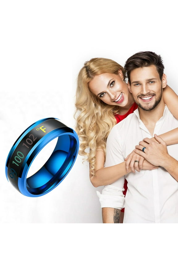 Fashion New Physical Intelligent Temperature Couple Ring Mood Display Ring Thermochromic Blue US Size 6-13