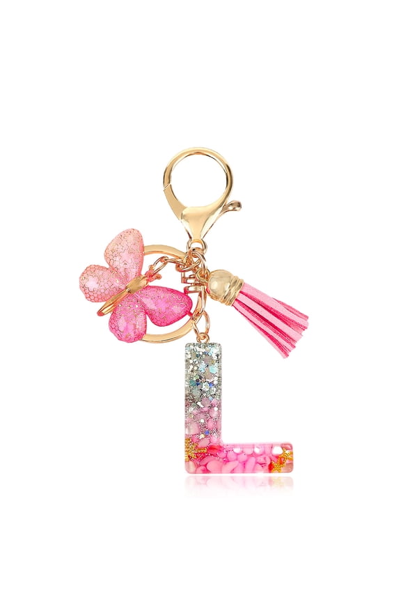 Fashion New Pink Epoxy Letter Keychain Sequin Tassel Pendant Accessories Bag Decoration