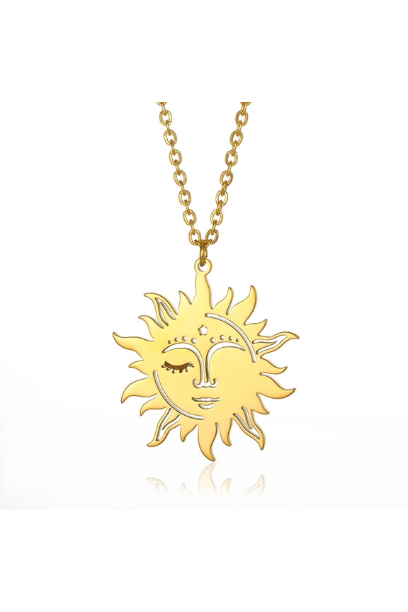 Fashion New Retro Run Face Shiny Day Moon Pentagram Pendant Geometric Stainless Steel Necklace INS