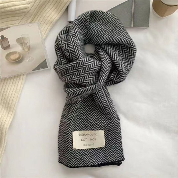Fashion New Stripe Pattern Neck Protection Keep Warm Knitted Scarf Warm Scarves Long Scarf Winter Scarves BLACK