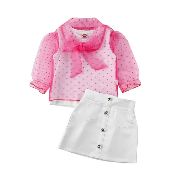 Fashion Newborn Infant Kids Baby Girl Clothes Puff Sleeve Blouse Tops + Vest + Mini Skirt Dress Outfits Set