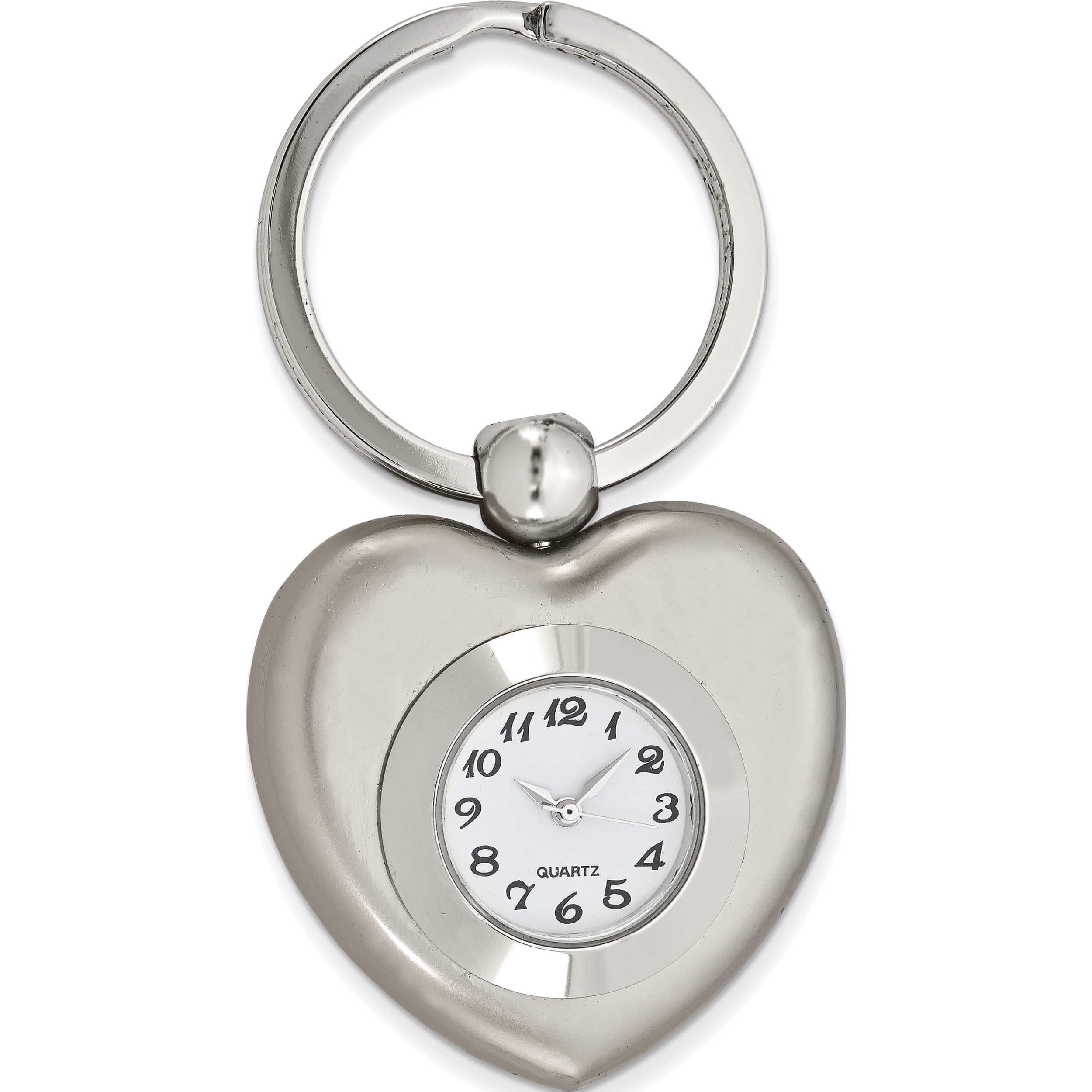 Fashion Nickel-Plated Heart-Shaped Clock Key Ring (3 X 1.5) Made In China gl8646