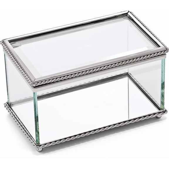 Fashion Nickel-Plated Hinged Rectangular Glass Box (5 X 3) Made In China gl7485