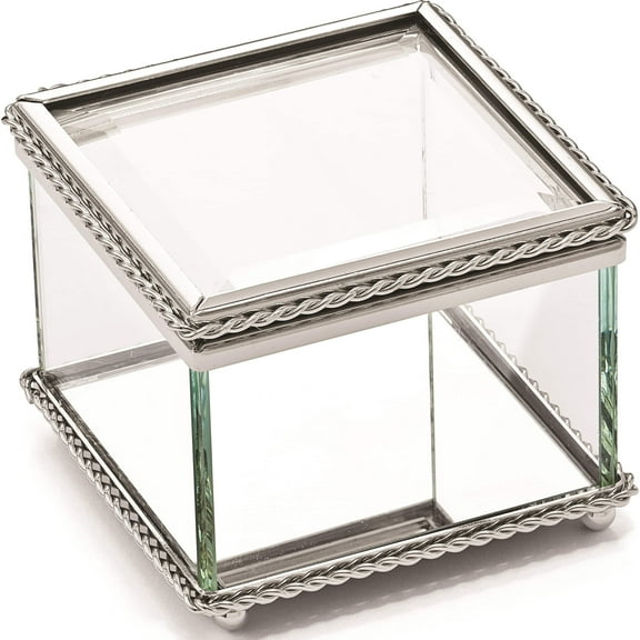 Fashion Nickel-Plated Hinged Square Glass Box (3.25 X 3.25) Made In China gl7487