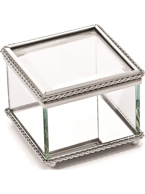 Fashion Nickel-Plated Hinged Square Glass Box (3.25 X 3.25) Made In China gl7487