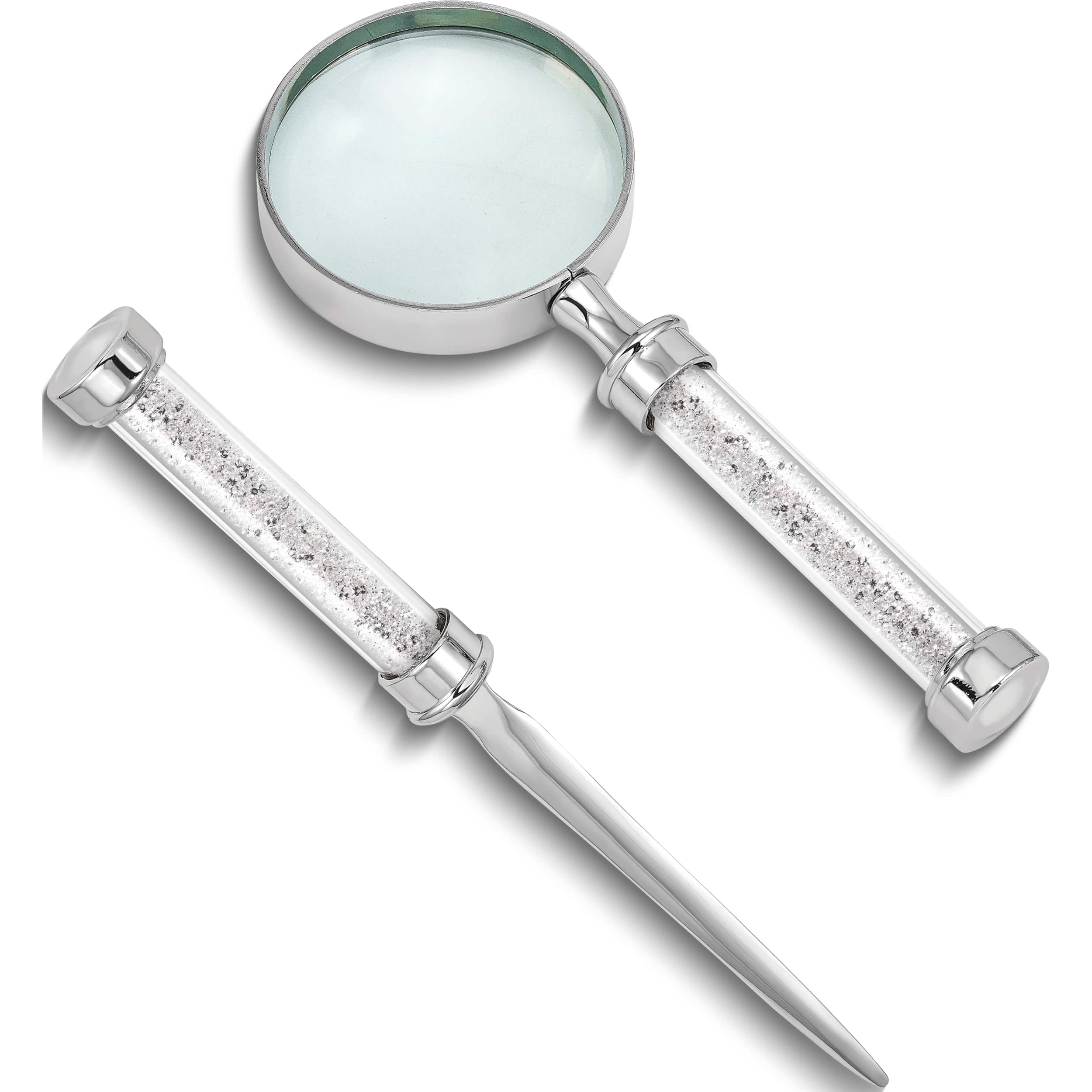 Fashion Nickel-Plated Stainless Steel With Crystal-Filled Handle Opener/Magnifier Set (7.75 X 0.6) Made In China jcg108