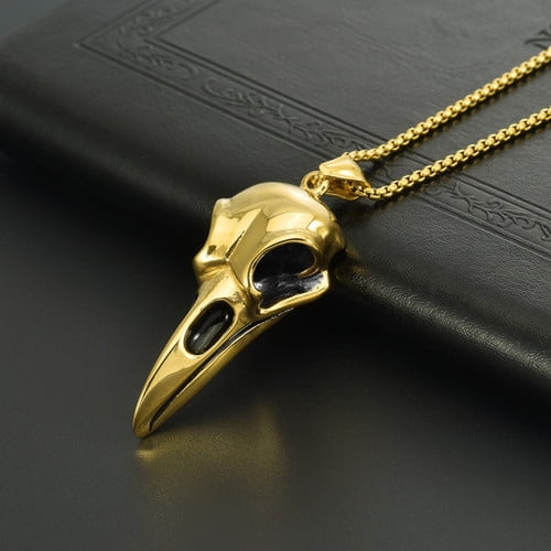 Fashion Nordic Viking Crow Head Odin Pendant Necklace For Men 14K Yellow Gold Punk Hip Hop Teens Animal Personality Jewelry