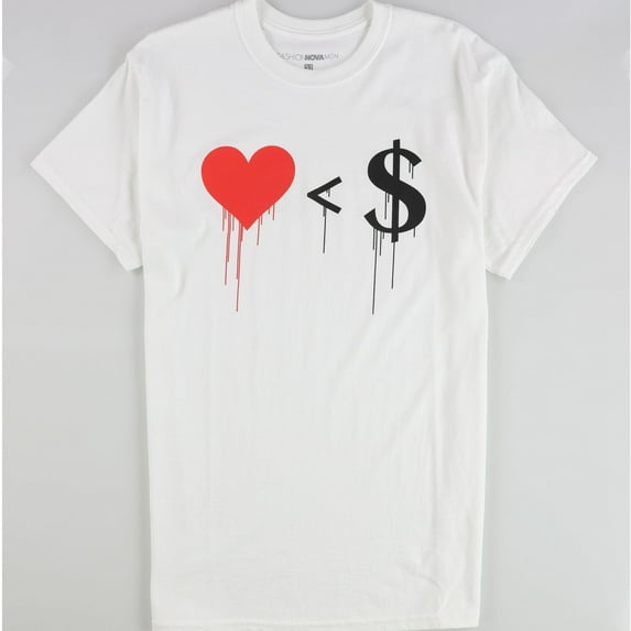 Fashion Nova Mens Love < Money Graphic T-Shirt, White, Medium