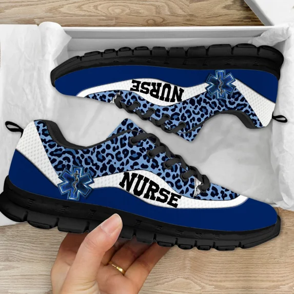 Fashion Nurse Sneakers Paramedic EMT EMS Leopard Print Outdoor Flat Shoes for Women Light Non-Slip Vulcanized Shoes