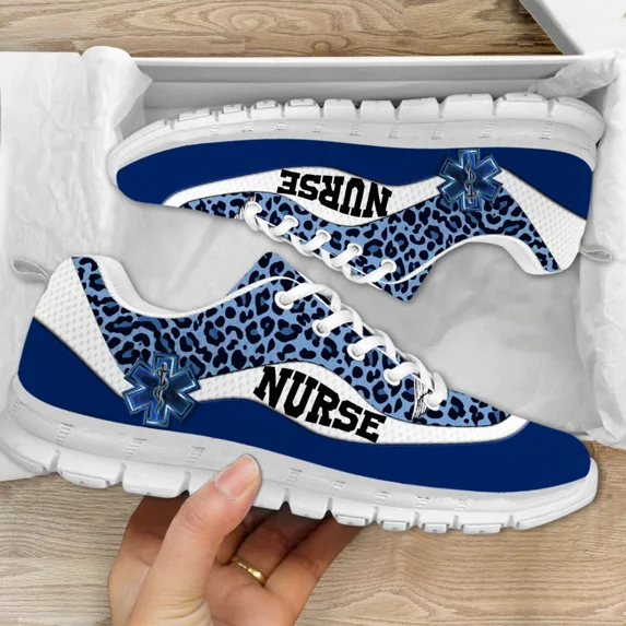Fashion Nurse Sneakers Paramedic EMT EMS Leopard Print Outdoor Flat Shoes for Women Light Non-Slip Vulcanized Shoes