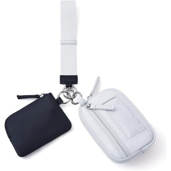 Fashion Nylon Wristlet Wallets, Dual Pouch Keychain Wristlet Wallet, Small Wallet With Coin Pouch,ID Window For Travel 