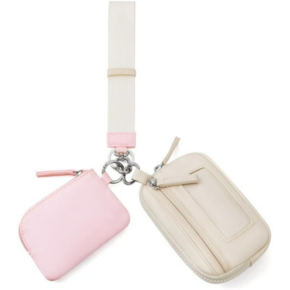 Fashion Nylon Wristlet Wallets, Dual Pouch Keychain Wristlet Wallet,  Small Wallet With Coin Pouch,ID Window For Travel ﻿