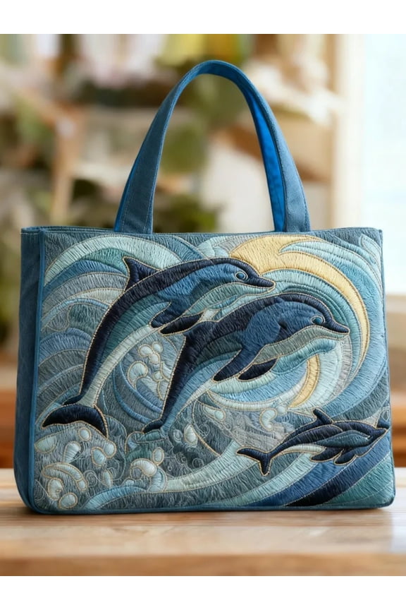 Fashion Ocean Dolphin Quilted Tote Bag