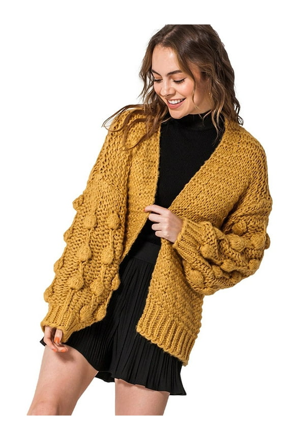 Fashion Off White Open front Long Bubble Sleeves Cardigan