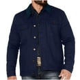 thumbnail image 1 of Fashion Olyvenn Men's Casual Denim Jacket Label Button Down Long Sleeve Coat Bust Pockets Trendy Lightweight Loose Fit Basic Tops Navy 4, 1 of 1