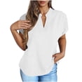 thumbnail image 1 of Fashion Olyvenn Women's Summer Casual Short Sleeve Blouse Off-The-Shoulder Short Sleeve Shirt with Notched V-Neck T Shirts White XL, 1 of 8