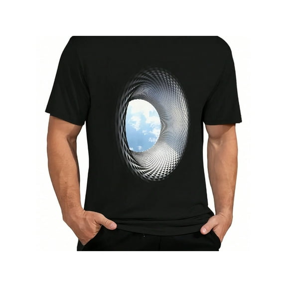 Fashion Optical Illusion Graphic T-Shirt, Men'S Everyday Cotton T-Shirt, 220g Pure Cotton, Trendy And Comfortable, Perfect For Running Errands, Lounging, Or Outdoor Fun, Regular-Fit, Family T-shirt
