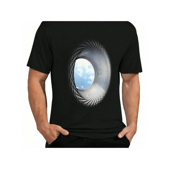 Fashion Optical Illusion Graphic T-Shirt, Men'S Everyday Cotton T-Shirt, 220g Pure Cotton, Trendy And Comfortable, Perfect For Running Errands, Lounging, Or Outdoor Fun, Regular-Fit, Family T-shirt