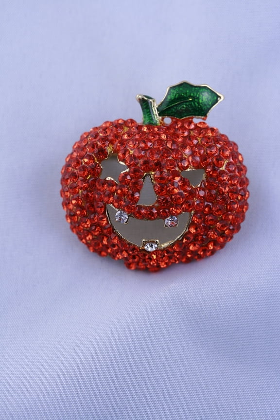 Fashion Orange Rhinestone Pumpkin Pin Gold Plated Brooches Christmas & Halloween Gift Jewelry