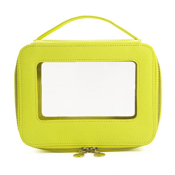 Fashion Organizer for Cosmetics Women Large Capacity Portable Handheld Leather Waterproof Wash Bag Transparent PVC Makeup Bag (yellow,22cm 7cm 17cm)
