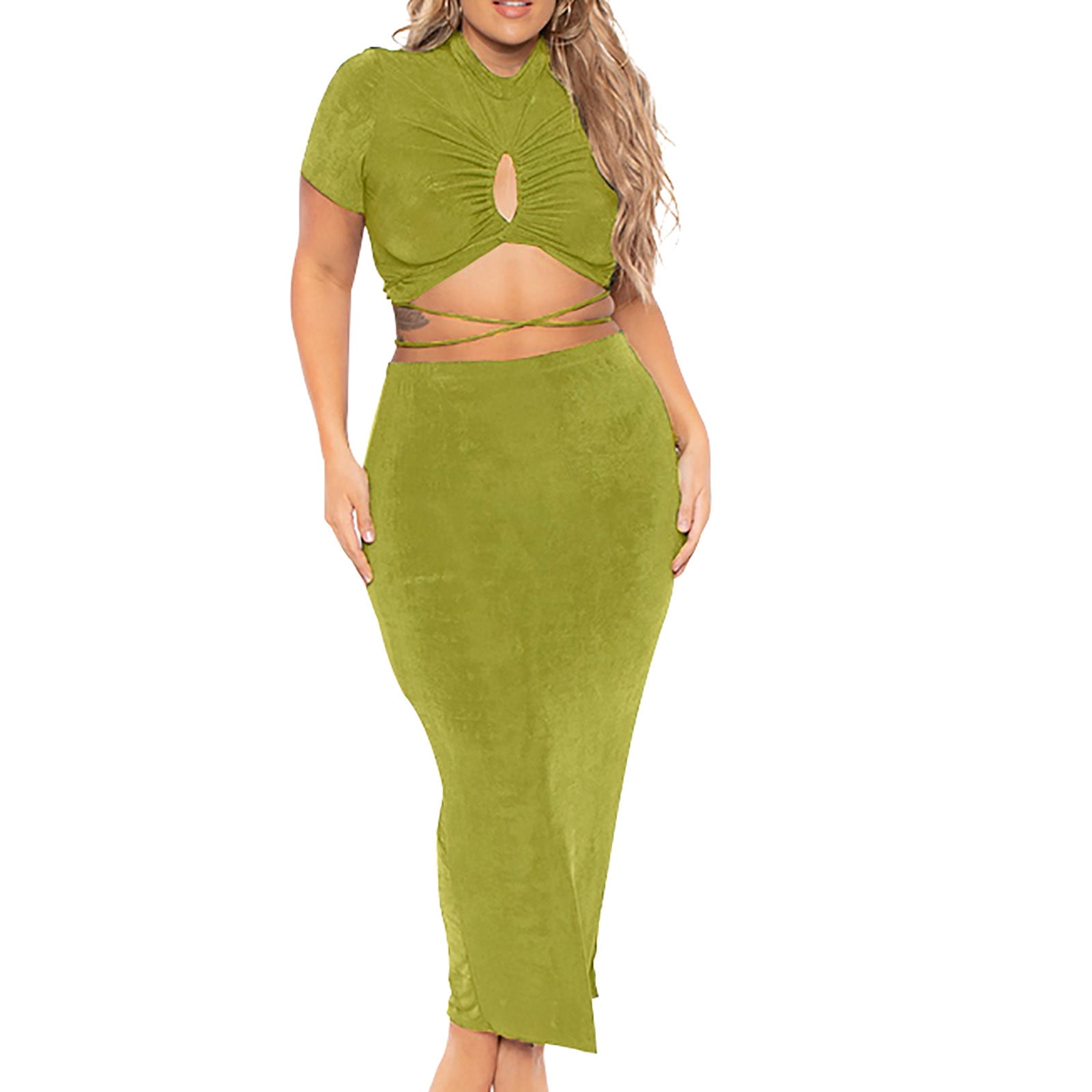 Womens Plus Size 2 Piece Dress Outfits Short Sleeve Crop Tops and Maxi  Skirt Sets : : Clothing, Shoes & Accessories