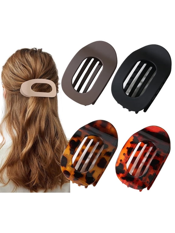 Fashion Oval Flat Hair Clips for Women New Design Leopard Large Flat Round Claw Clip French Concord Hair Clips Hair Accessories