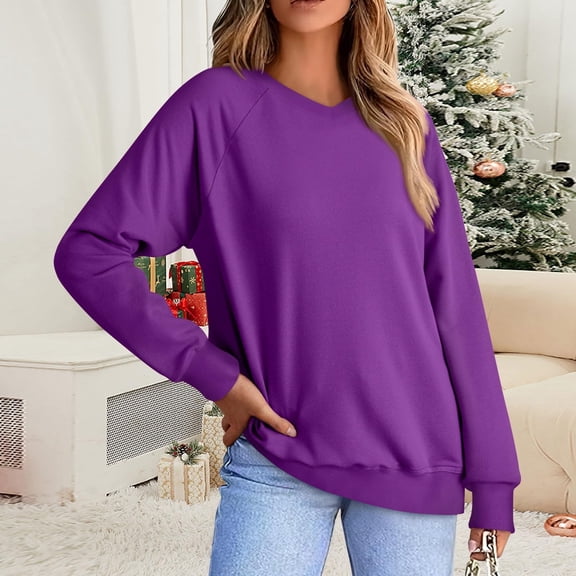 Fashion Oversize Blouses For Women Casual Long Sleeved V-neck Solid Color Shoulder Sports Purple Blouse Casual Work Pullover Tops S-2XL