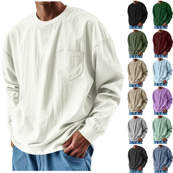 Fashion Oversize Shirts for Mens 2026 Long Sleeve Solid Color Casual Loose Button Pocket Sports Stan-up Collar Blouse Shirt