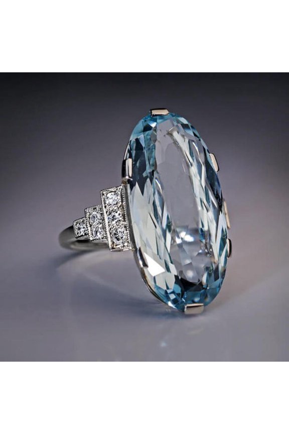 Womens Oval Rhinestone Ring Oversized Alloy Electroplated Cocktail Ring White Gold Color European American Gift for Her Festival Jewelry Fashion Ring