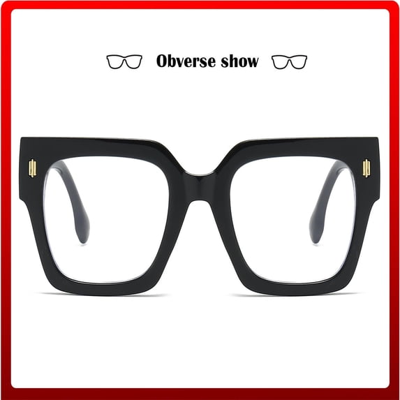 Fashion Oversized Square Blue Light Blocking Glasses for Women Men, Thick Frame Non-Prescription Computer Eyewear Anti Eye Strain (Black)
