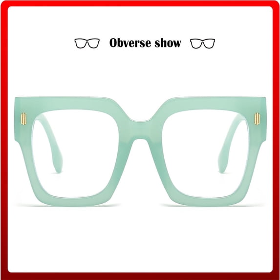 Fashion Oversized Square Blue Light Blocking Glasses for Women Men, Thick Frame Non-Prescription Computer Eyewear Anti Eye Strain (Light Green)