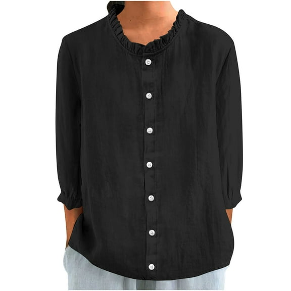 Fashion Oversized Tshirts for Womens 2025 New 3/4 Sleeve Lace Neckline Solid Color Pullover Casual Top