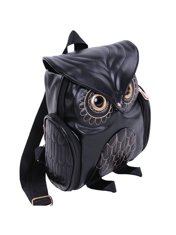 Fashion Owl Backpack for Women Pu Leather Owl Cartoon Backpacks Casual Satchel Mini Small Black Backpack