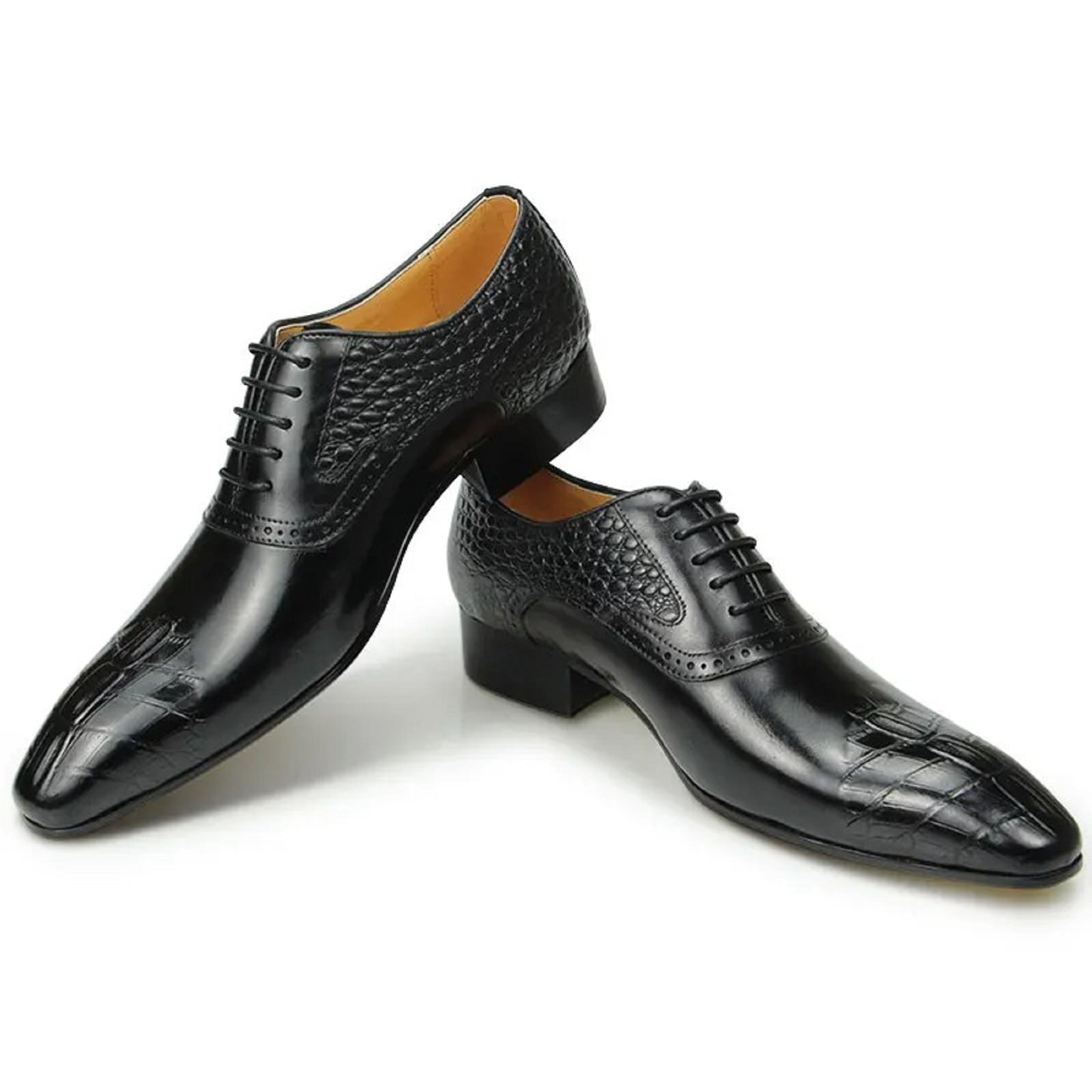 Fashion Oxford Men Dress Shoes Designer Handmade Black Footwear Lace Up  Genuine Leather Crocodile Printing Vintage Soulier Homme Black 12 -  Walmart.com